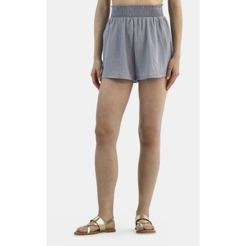 Time and Tru Women 2X Shimmery Shorts smocked waist Swim Coverup Chambray Shine